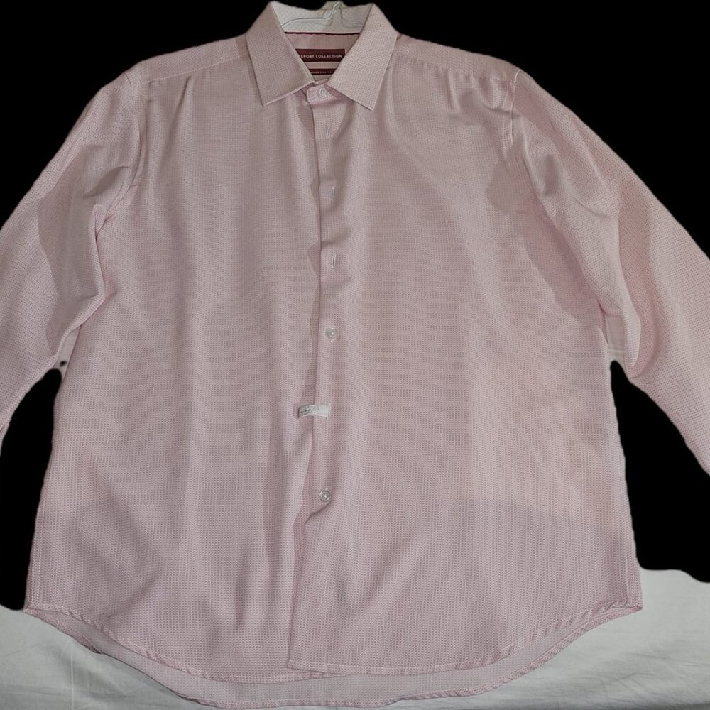 Report Collection Men's Long Sleeve 4-Way Dress Shirt Small Geometric Pattern